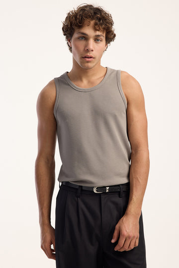 Common Need Flynn Waffle Scoop Neck Singlet Tank Grey