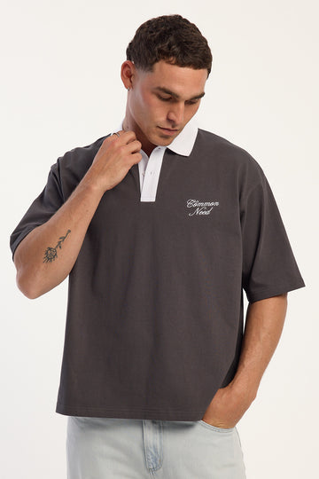 Common Need Creston Boxy Cropped Polo Off Black