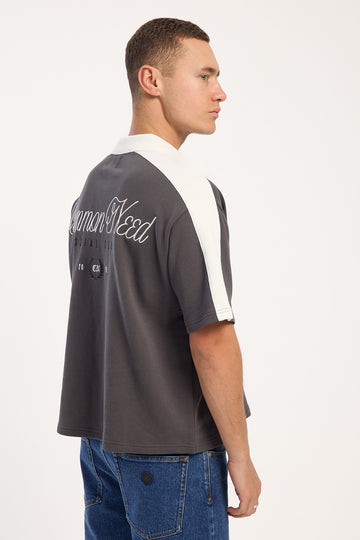 Common Need Tier Boxy Cropped Polo Off Black