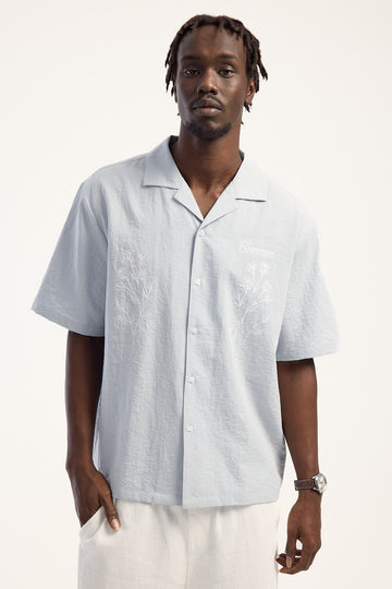 Common Need Meadow Boxy Resort Shirt Light Blue