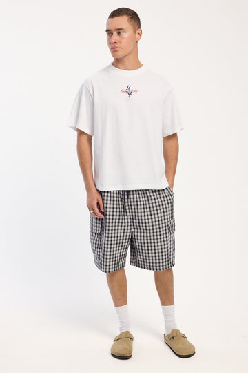 Common Need Breaker Elastic Waist Cargo Short Black Check