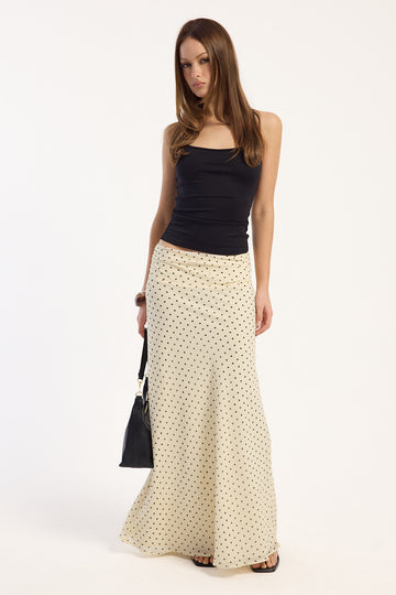 Luck + Trouble Aliyah Polka Maxi Skirt Butter Yellow