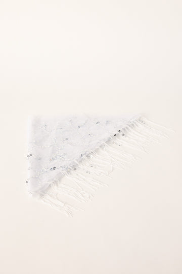 Token Sequin Tassel Scarf White