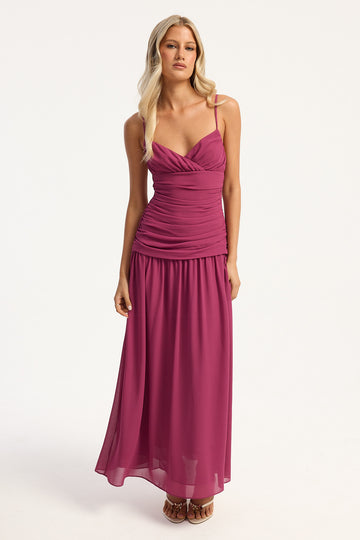 Perfect Stranger Margot Gathered Maxi Dress Magenta Pink