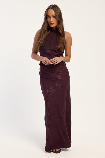 Perfect Stranger Ruelle Jacquard Maxi Skirt Plum
