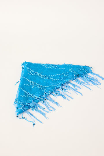 Token Sequin Tassel Scarf Blue