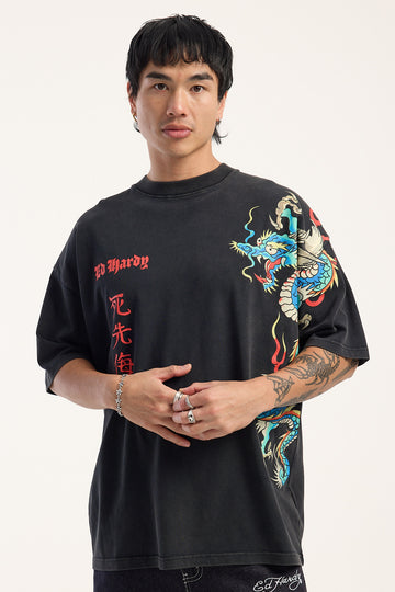 Ed Hardy Fireborn Boxy Tee Washed Black