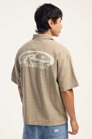 Rusty Defender Dennis Cropped Check Shirt Mushroom Brown
