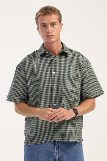 Rusty Jetta Cropped Check Shirt Dark Green