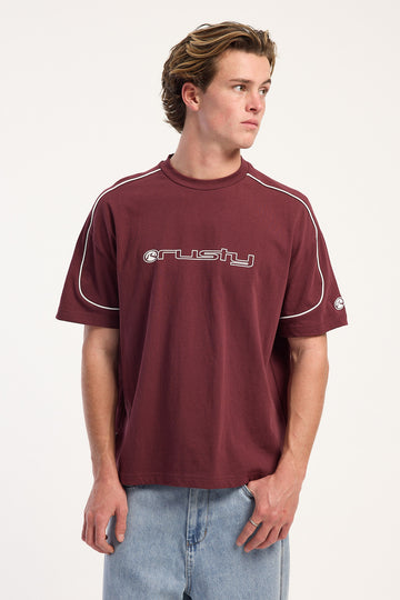Rusty Roadblock Piping Cropped Tee Burgundy