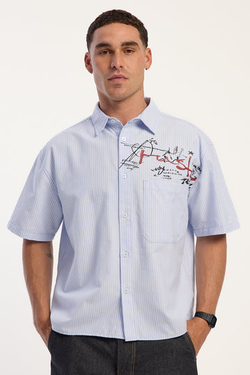 Rusty Shockwave Pinstripe Cropped Shirt Sky Blue