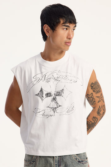 Neovision Crucifix Cropped Muscle Tank White