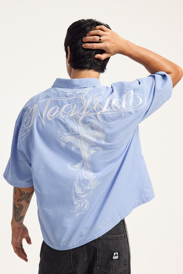 Neovision Crucible Oversize Cropped Shirt Blue/White Stripe