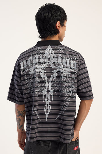 Neovision Obsidian Boxy Cropped Polo Black Stripe