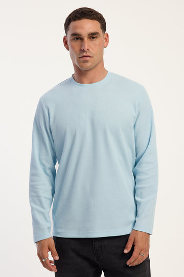 Common Need Channing Waffle Long Sleeve Tee Misty Blue