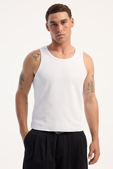 Common Need Current Cropped Scoop Neck Singlet Tank White