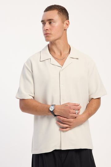 Common Need Gridlock Classic Resort Collar Shirt Off White