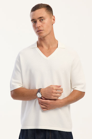 Common Need Tactile Boxy Cropped Polo White
