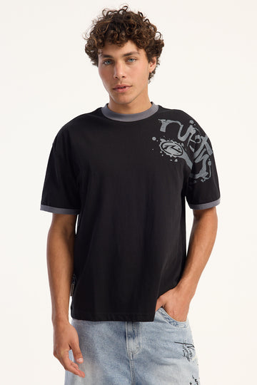 Rusty Slasher Ringer Slim Fit Tee Black