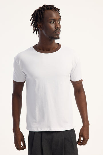 Open Archive Organic Accord Slim Fit Ringer Tee White/Brown
