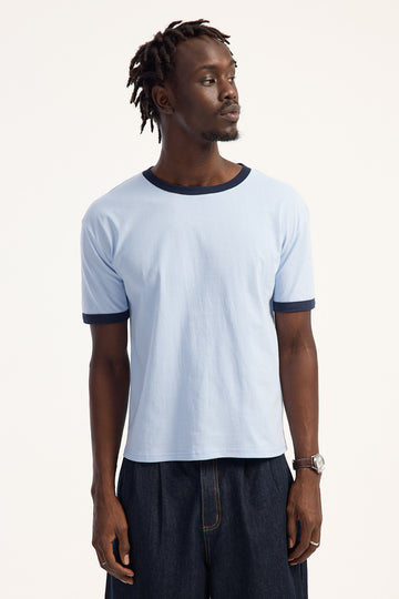 Open Archive Organic Accord Slim Fit Ringer Tee Light Blue/Navy
