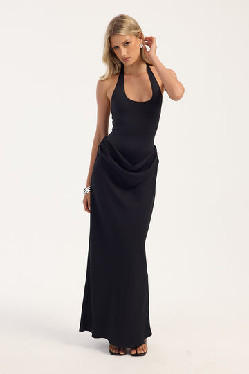 Luck + Trouble Portia Plunge Halter Maxi Dress Black