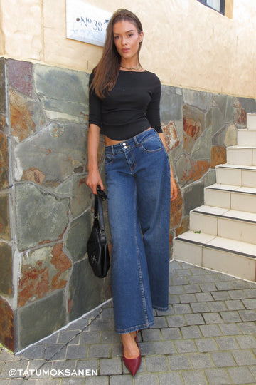 Luck + Trouble Tammy Low Rise Baggy Mid Blue Denim