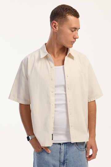 Thrills Time Again Box Cropped Short Sleeve Shirt Unbleached