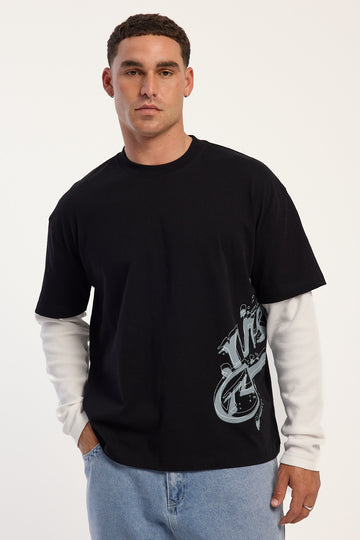 Rusty Trackside Waffle Cropped LS Tee Black