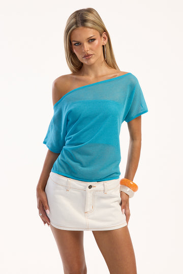 Perfect Stranger Orla Sheer Knit Top turquoise
