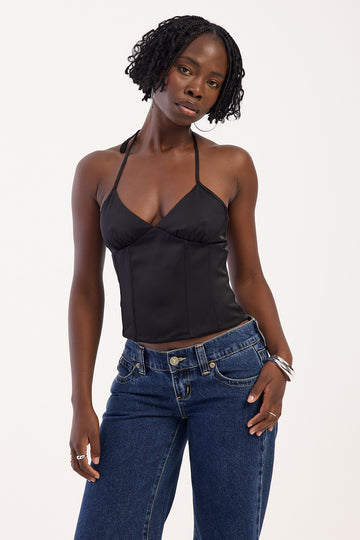 Perfect Stranger Lennox Satin Corset Top Black