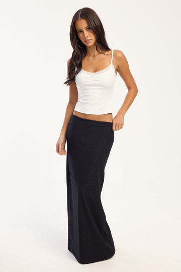 Luck + Trouble Ella Mid Rise Maxi Skirt Black