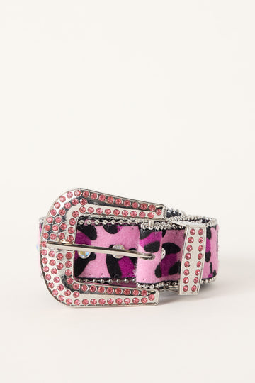 Token Y2K Leopard Rhinestone Belt Pink Leopard