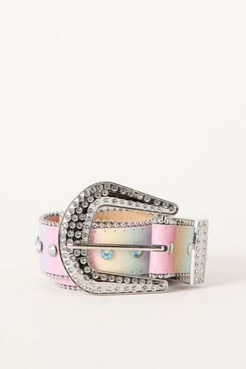 Token Y2K Rainbow Rhinestone Belt Multi
