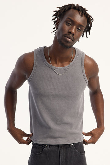 Neovision Ashes Waffle Cropped Singlet Tank Washed Grey
