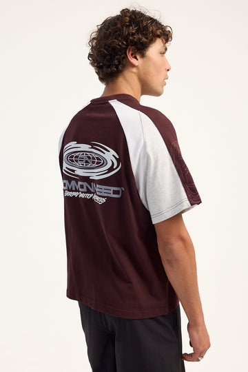 Common Need Scalar Raglan Heavyweight Signature Tee Merlot/Grey Marle