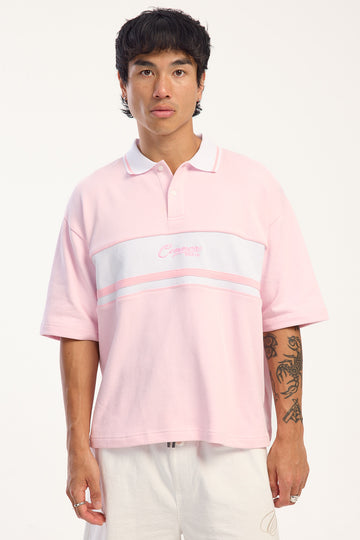 Common Need Caspian Short Sleeve Rugby Polo Light Pink/White
