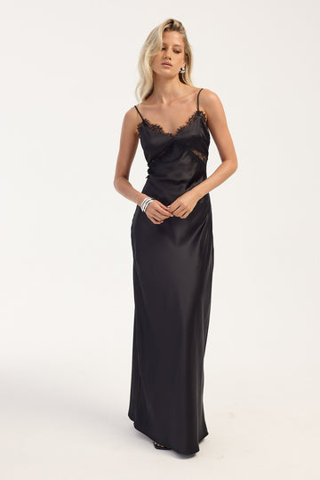 Luck + Trouble Arley Satin Maxi Dress Black