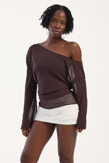 Perfect Stranger Cannes Sheer long sleeve top Brown