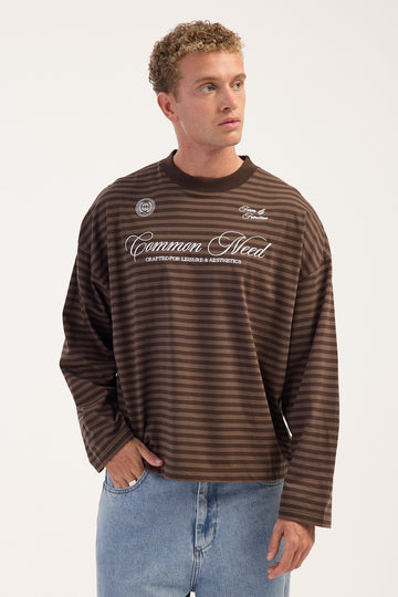 Common Need Field Day Cropped Long Sleeve Tee Brown/Dark Brown Stripe