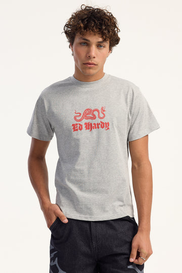 Ed Hardy Venom Fitted Tee Grey Marle