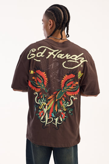 Ed Hardy Pheonix Oversized Tee Brown